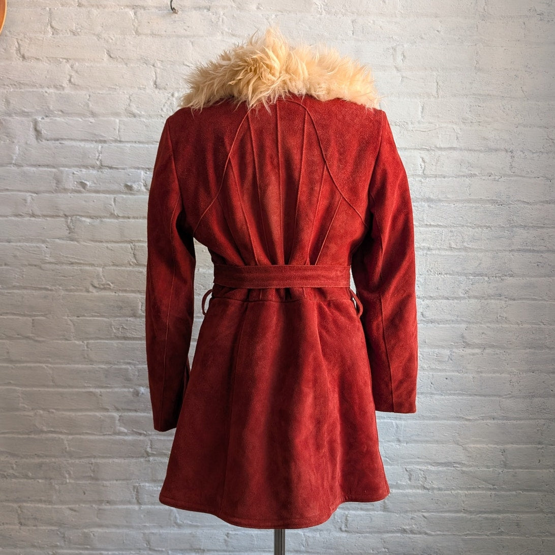 Vintage Red Suede Penny Lane Fur Jacket Furry Leather Groovy Vintage Trench Coat