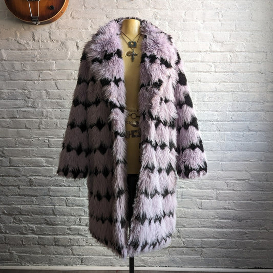 70s Style Retro Penny Lane Fringe Fur Trench Pastel Grunge Shaggy Furry Coat