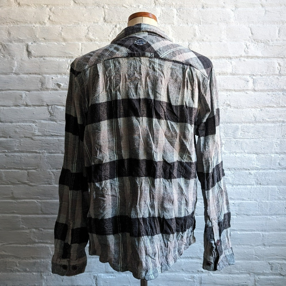 Y2K Oversize Plaid Boyfriend Grunge Flannel Minimalist Utility Striped Top Shirt