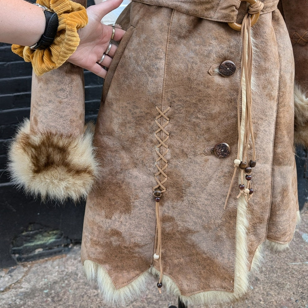 Vintage Faux Fur Afghan Penny Lane Jacket Groovy Shaggy Furry Boho Trench Coat