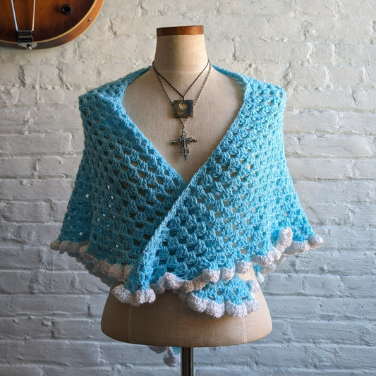 Vintage Crochet Ruffle Knit Wrap Granny Cottagecore Pastel Kawaii Shawl Poncho