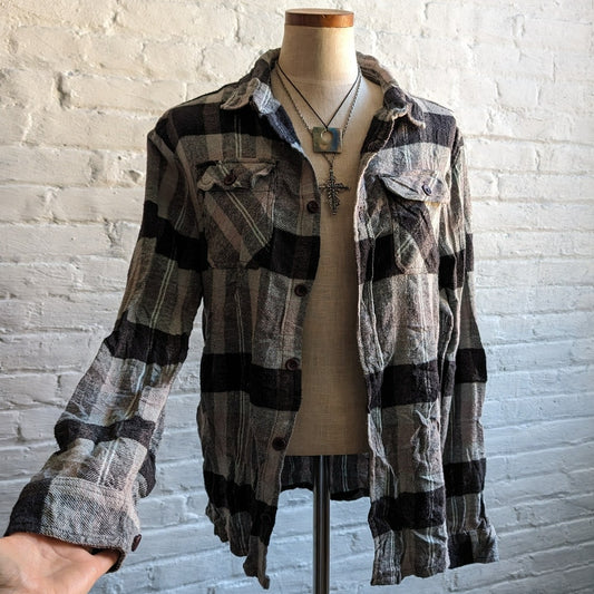 Y2K Oversize Plaid Boyfriend Grunge Flannel Minimalist Utility Striped Top Shirt