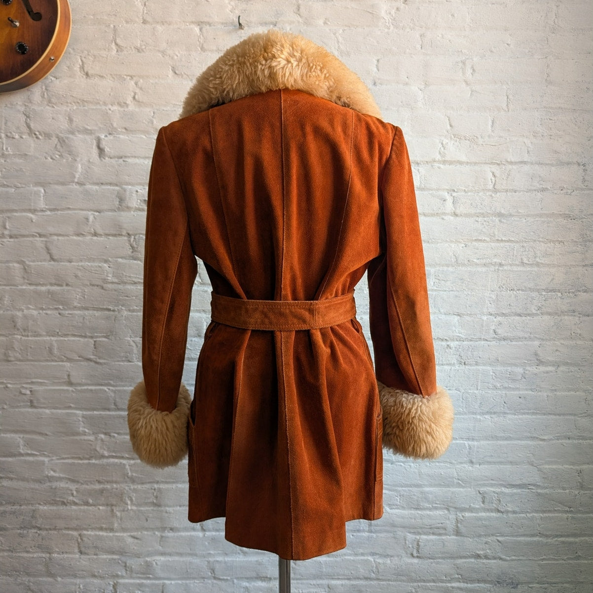 Vintage Orange Suede Fur Penny Lane Coat Groovy Jacket Furry Mod Trench Coat