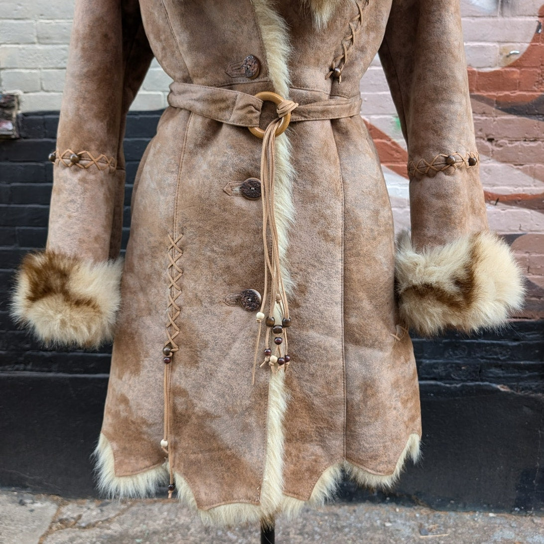 Vintage Faux Fur Afghan Penny Lane Jacket Groovy Shaggy Furry Boho Trench Coat