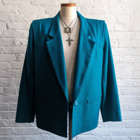 Vintage Green Blue Wool Blazer Classic Preppy Oversize Minimalist Grandpa Jacket