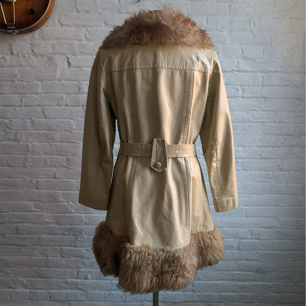 70s Vintage White Leather Penny Lane Coat Cream Fur Groovy Boho Afghan Jacket