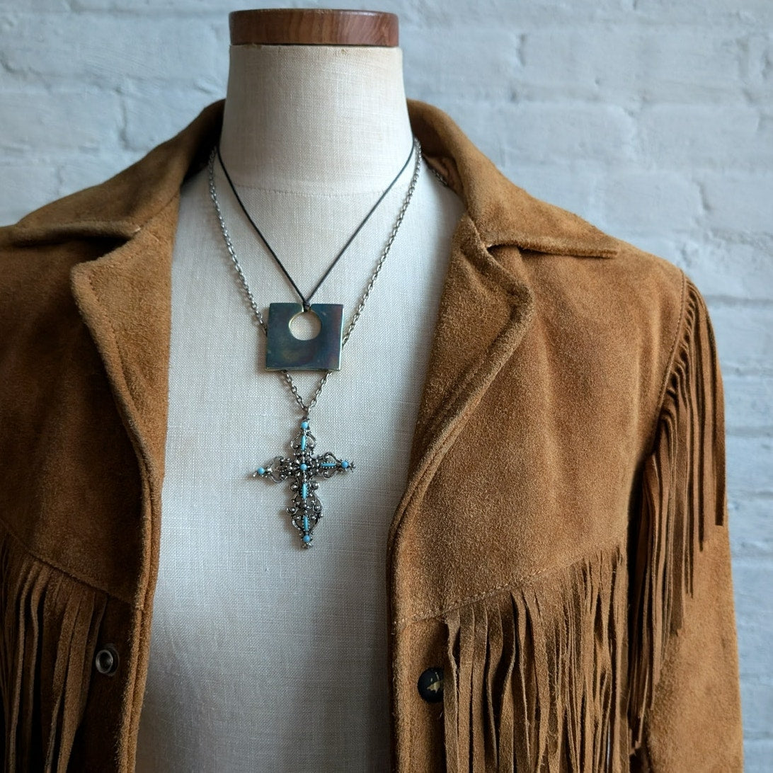 70s Vintage Orange Suede Leather Jacket Fringe Biker Western Moto Bomber Coat