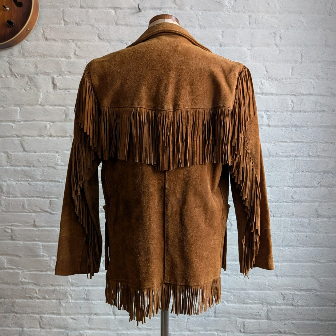 70s Vintage Orange Suede Leather Jacket Fringe Biker Western Moto Bomber Coat