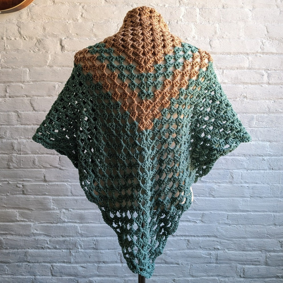 Vintage Hand Knit Crochet Festival Wrap Boho Hippie Western Earthy Poncho Shawl