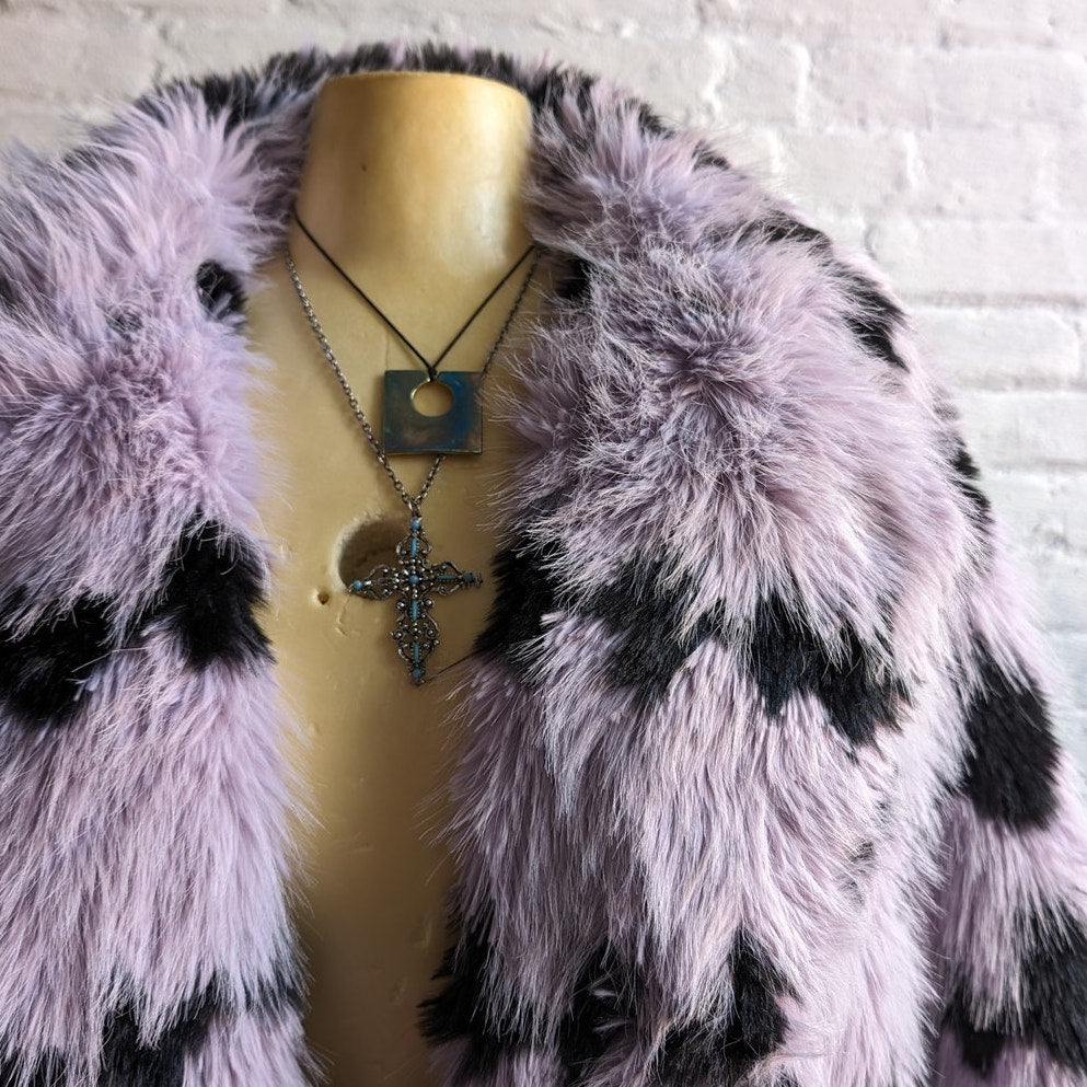 70s Style Retro Penny Lane Fringe Fur Trench Pastel Grunge Shaggy Furry Coat