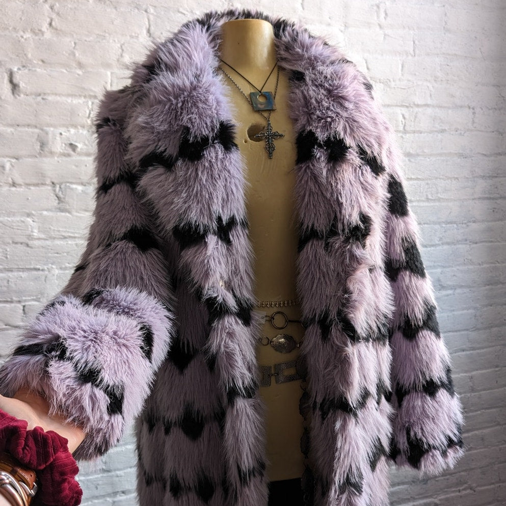 70s Style Retro Penny Lane Fringe Fur Trench Pastel Grunge Shaggy Furry Coat