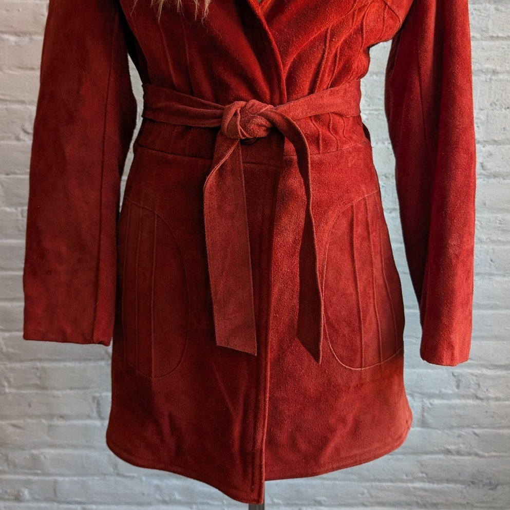 Vintage Red Suede Penny Lane Fur Jacket Furry Leather Groovy Vintage Trench Coat